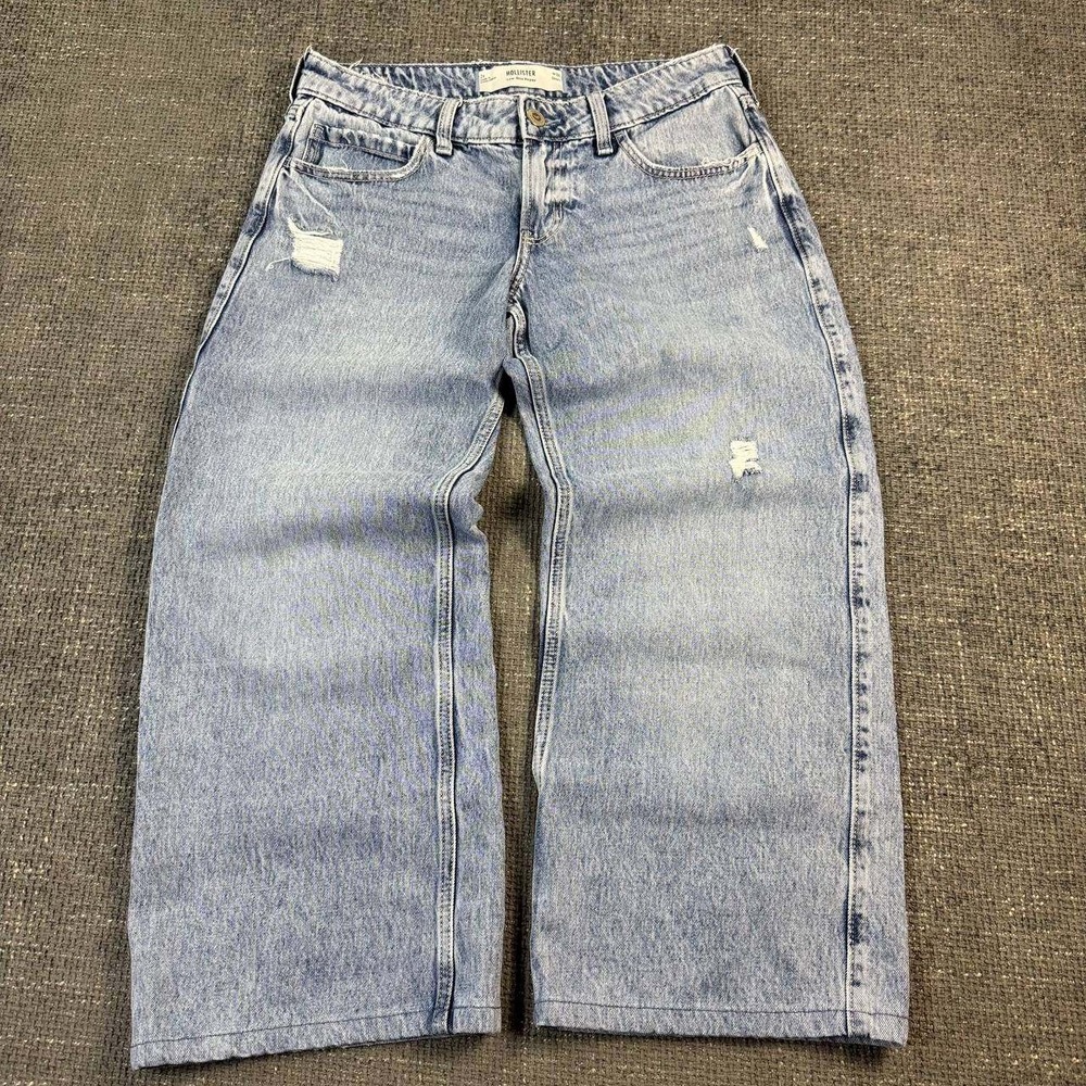Hollister Low Rise Baggy Jeans Womens 29 Light Wash Distressed Wide Leg Y2K